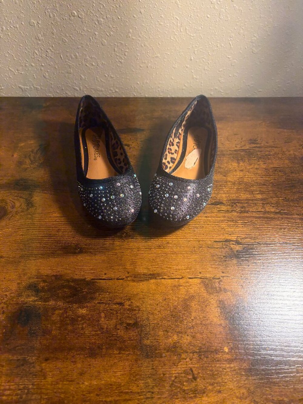 Hotcakes Black Rhinestone Glitter Pumps Leopard Print Heels